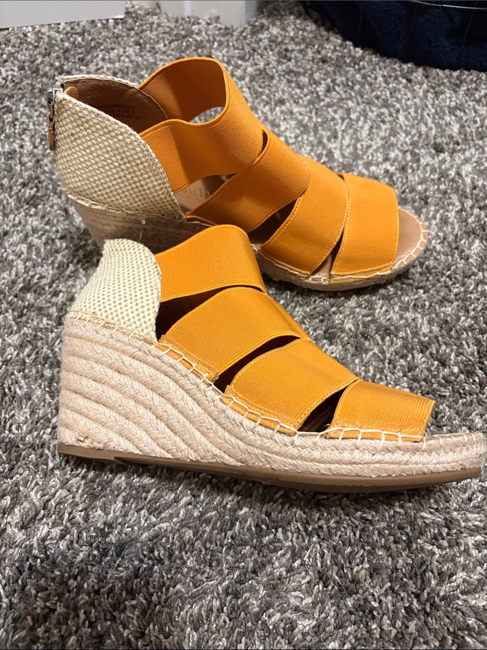 gentle souls Orange Elastic Strap Espadrille Wedge Sandals